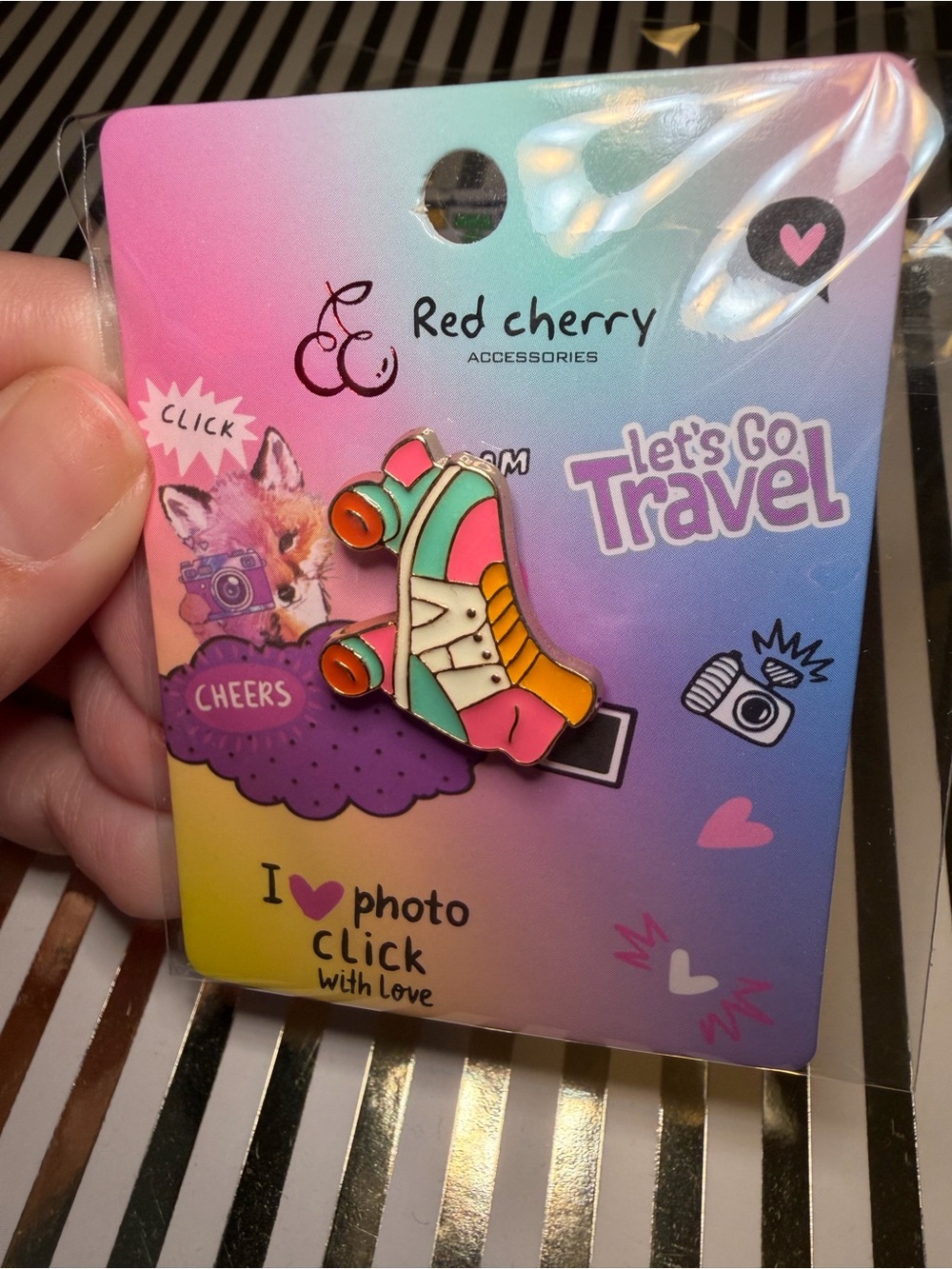 Roller Skate Enamel Pin - Pink, Teal & Yellow